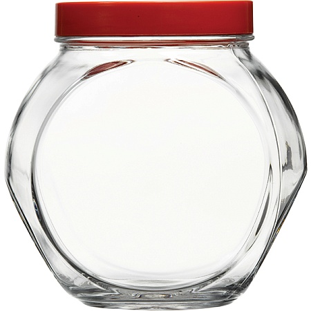 Банка круглая с крышкой «Бэлла»;стекло,пластик;1,5л;D=10,5,H=16см;прозр.,красный