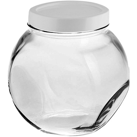 Банка круглая с крышкой «Бэлла»;стекло,пластик;2л;D=10,5,H=17см;прозр.,белый