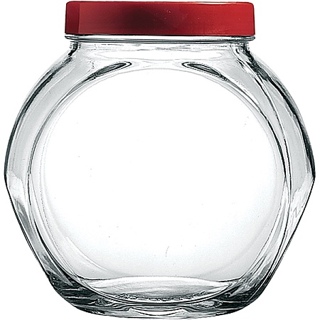 Банка круглая с крышкой «Бэлла»;стекло,пластик;2л;D=10,5,H=17см;прозр.,красный
